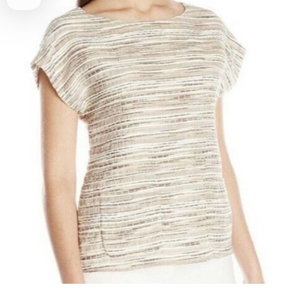 Lafayette 148 New York Tan and Brown Eartha Knit Tweed Fully lined CapSleeve Top